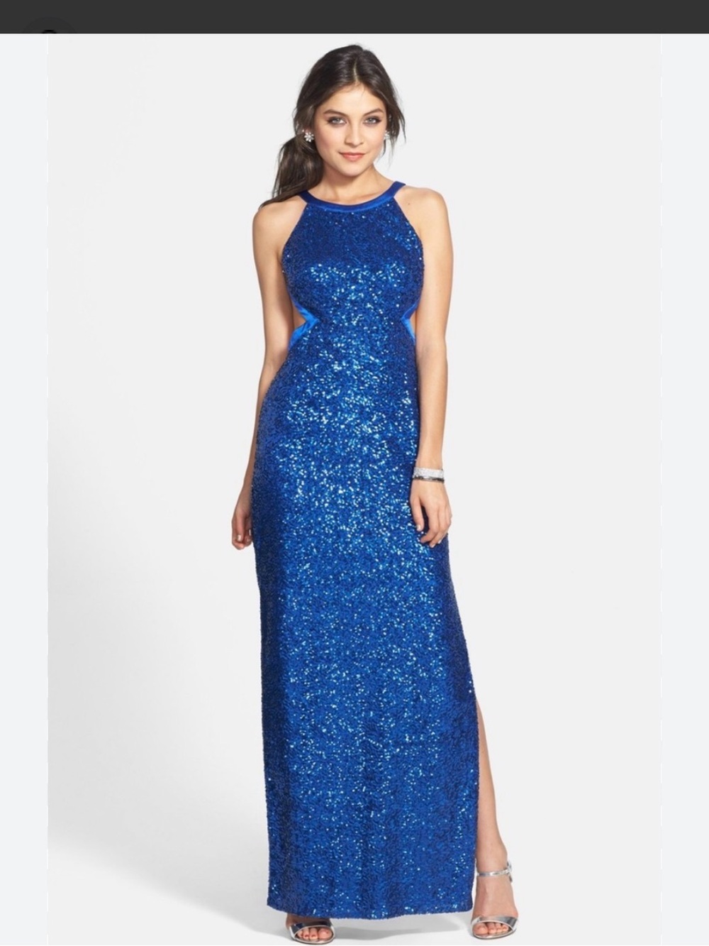 Aidan by Aidan Mattox Cobalt Blue Sequin Halter Maxi Dress